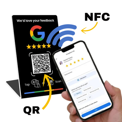 Tarjeta Google de reseñas NFC+QR.